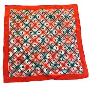 Vintage Red Green White Plaid Acetate Square Scarf Made in Japan RN 15542